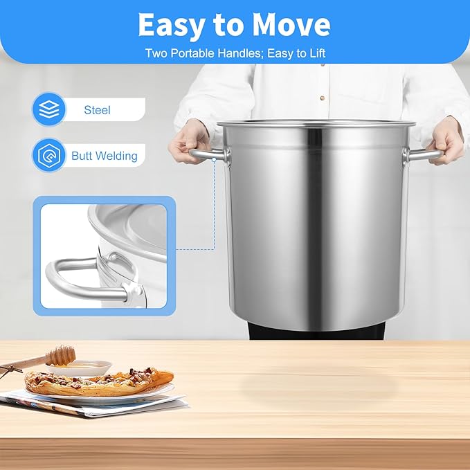 30 Quart 35L Commercial Grade Stockpot 201 Stainless Steel Stockpot Heavy-Duty Canning Pot Soup Pot Induction Pot with Lid and Riveted Handles for Soup Seafood Stock Canning Silver