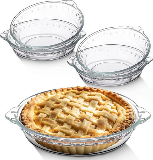 Uiifan 4 Pack 6 Inches Mini Glass Pie Pan for Baking 11.6 oz Clear Pie Plate with Handles Round Glass Dish for Baking and Serving, Snacks, Salads, Desserts