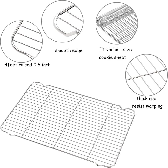 Stainless Steel Cooling Racks, Set of 3, 8.6L x 6.2W x 0.5H Inch, Wire Racks for Cooking, Baking, Roasting, Grilling, Dishwasher Safe