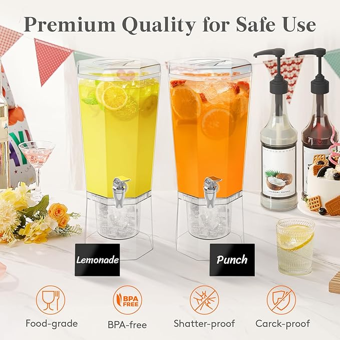 Lifewit 1 Gallon Drink Dispenser for Parties 2 Pcs, 4L Plastic Beverage Container with Stand for Juice/Tea/Soda & Lemonade, Clear Water Pitcher with Spigot for Mimosa Bar Hosting 39 x 16 cm/15x6"