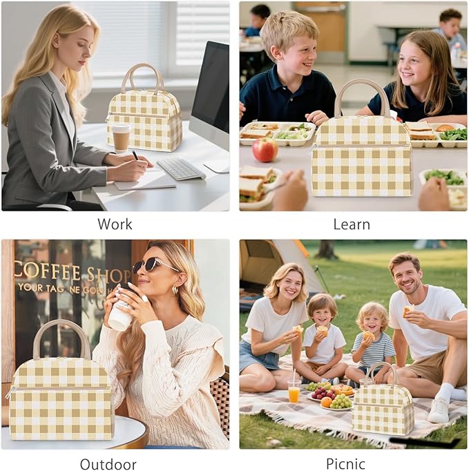 DALINDA Corduroy Lunch Box for Women,Insulated Lunch Bag Cute Cooler Tote Bag,Reusable 11L Large Capacity for Work Camping Picnic