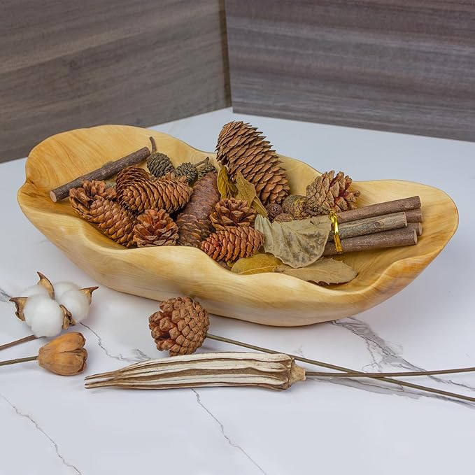 Wooden Fruit Bowl Handcrafted Wood - Natural Fruit Basket for Kitchen Counter Display, Decorative Bowl for Apples, Oranges, Pineapples (15 Inch)
