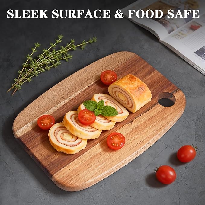 KZLCAK Small Cutting Board for Kitchen with Hanging, Small Acacia Wooden Cutting Board for Fruit, Vegetable, Camping Trip, 9" x 6.5"