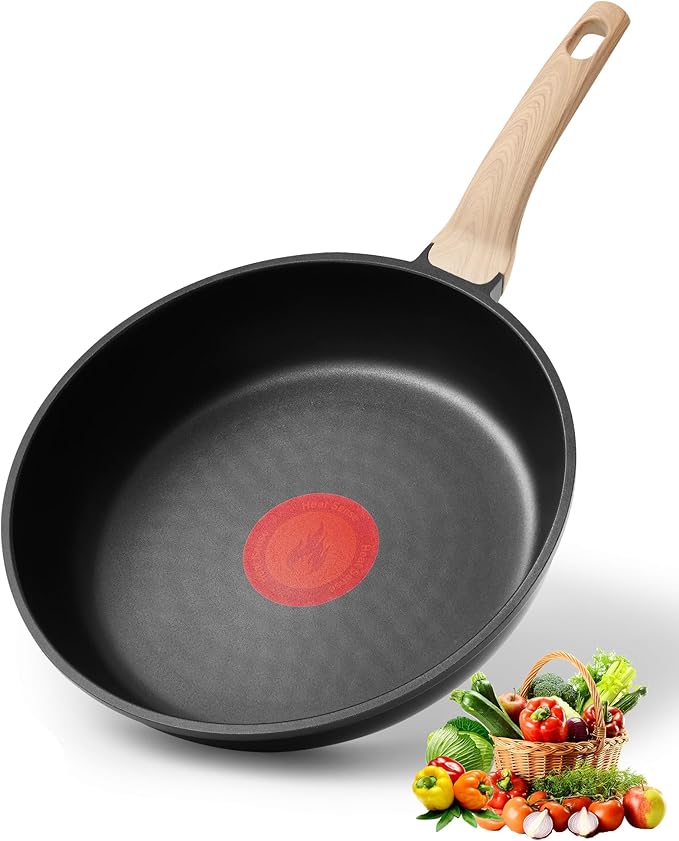 Non Stick Frying Pan, 10-inch Omelette Pan with Heat Dot Temperature Indicator, Healthy Non Toxic Egg Skillet with Heat-Resistant Handle, PFOA-Free, Dishwasher Safe, Compatible with All Cooktops