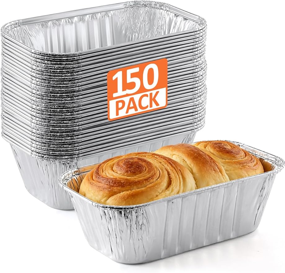 150 Pack 6x3.5x2 Disposable Aluminum Loaf Pans - 1 Lb Mini Loaf Pans, Small Aluminum Tin Foil Baking Pan, Food Containers for Baking, Cakes, Bread, Meat, Loaves