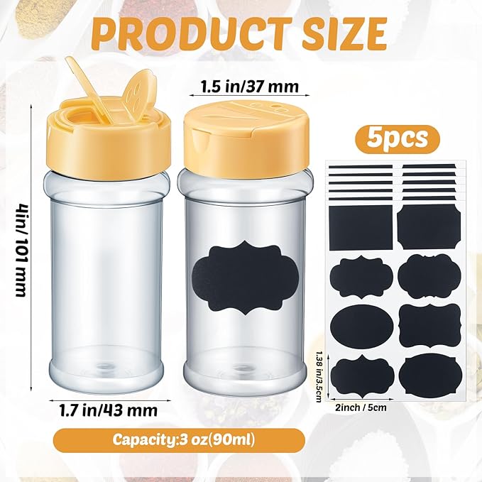 Eccliy 36 Pack 3 oz Clear Plastic Spice Jars with Label and Shaker Lids Empty Spice Bottles Seasoning Containers Seasoning Jars Shaker Condiment Pots for Pepper Herbs Powders (Wood Color)