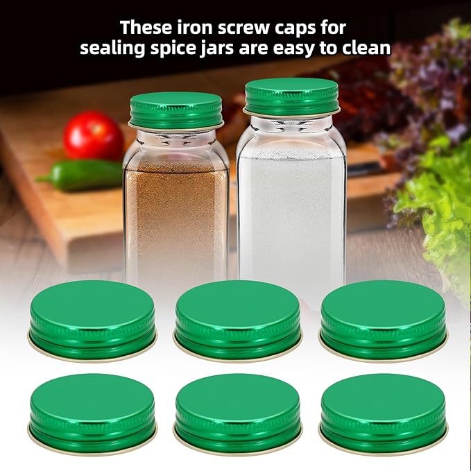 48 Pcs iron Jar Lids Lids for 4 oz and 6 oz Square Spice Jars Reusable Can Airtight Spice Storage Canning Lids for Nice Sealing Kitchen (Green)