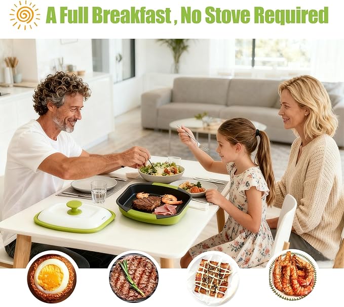 Quick-Heat 39 OZ Microwave Bacon Cooker & Grill Pan with Lid | Multi-Purpose Microwave Cookware for Grilling, Frying, Baking | Portable & Dishwasher Safe for Kitchen, RV, Office, Dorm(Green)