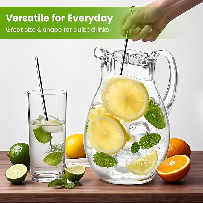 Middle Size Clear Plastic Pitcher with Lid (72 oz), Unbreakable Water Pitcher with Handle, Fridge Jug, BPA-Free, Shatter-Proof, Great for Iced Tea, Sangria, Lemonade, Juice, Milk, and More