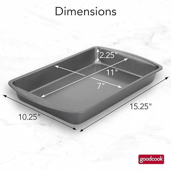 GoodCook 11 x 7 In Nonstick Steel Cake Baking Pan, Brownies, Biscuits, and Cake, Gray
