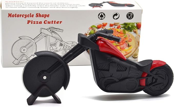 Motorcycle Pizza Cutter Premium Anti rust Stainless Steel pizza Slicer Sharp Blade Fit for Cutting Pizzas, Cakes, Waffles, Pancakes and More