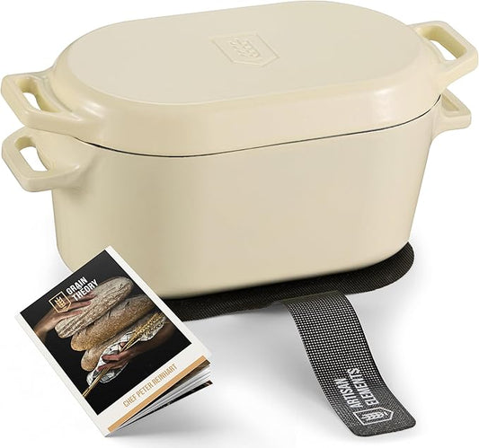 KooK Enameled Cast Iron Dutch Oven for Sourdough Bread Baking - 3.4 Qt Pot with Lid for Even Heat Distribution - Includes Silicon Bread Sling and Recipe Book for Home Bakers
