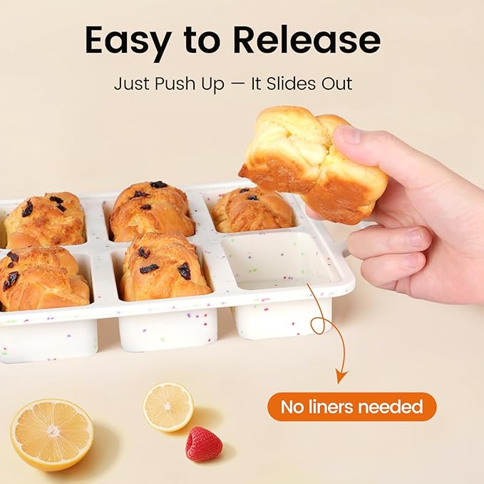 SJ Silicone Mini Loaf Pans with Metal Reinforced Frame-1 Pack, Non-stick Silicone Mini Bread Loaf Pans for Baking 8-Cavity, Tiny Banana Bread Set, Dishwasher Safe Brownie Pan-Cream