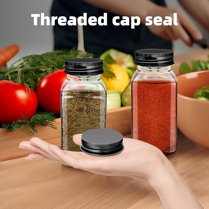 48 Pcs iron Jar Lids Lids for 4 oz and 6 oz Square Spice Jars Reusable Can Airtight Spice Storage Canning Lids for Nice Sealing Kitchen (Black)