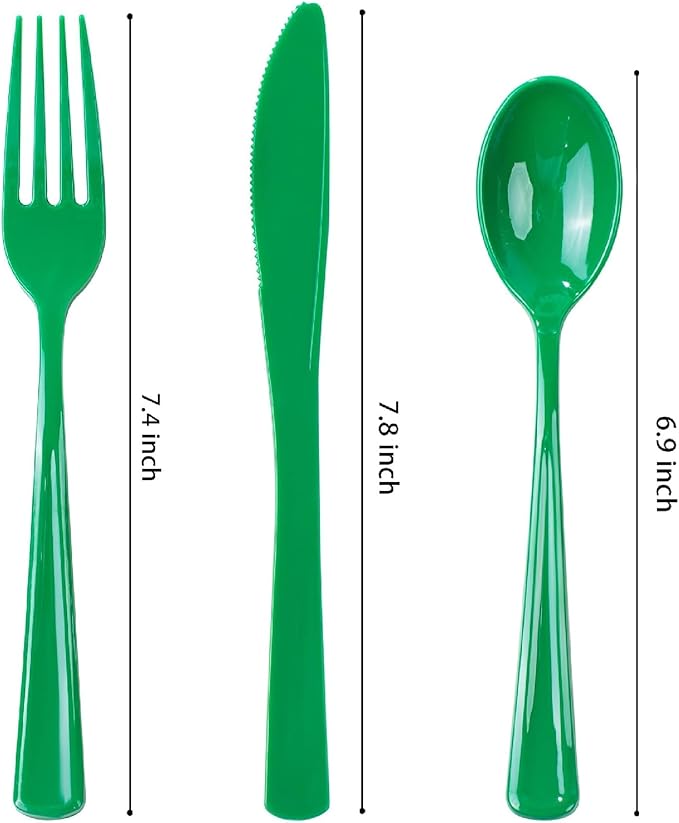 WDF 160 Pcs Green Plastic Silverware - Heavy Duty Silverware Includes 80Forks, 40Spoons, 40Knives, Green Plastic Utensils Perfect for Party/Wedding/Birthday/Daily Using/Easter