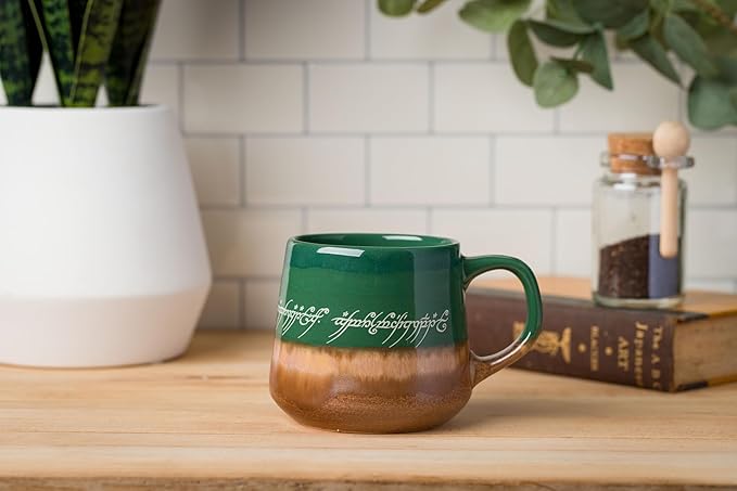 Silver Buffalo Lord of The Rings Elven Text High Gloss Reactive Glaze Tapered Pottery Mug,14 Ounces