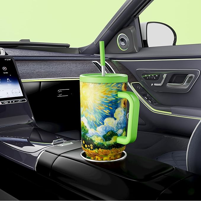 Meoky 40 oz Tumbler with Handle and Straw: Stainless Steel Insulated Tumbler with Lid and Straw - 100% Leak Proof Tumbler for Car Cup Holders - Travelers Commuters Workers, Sunflower