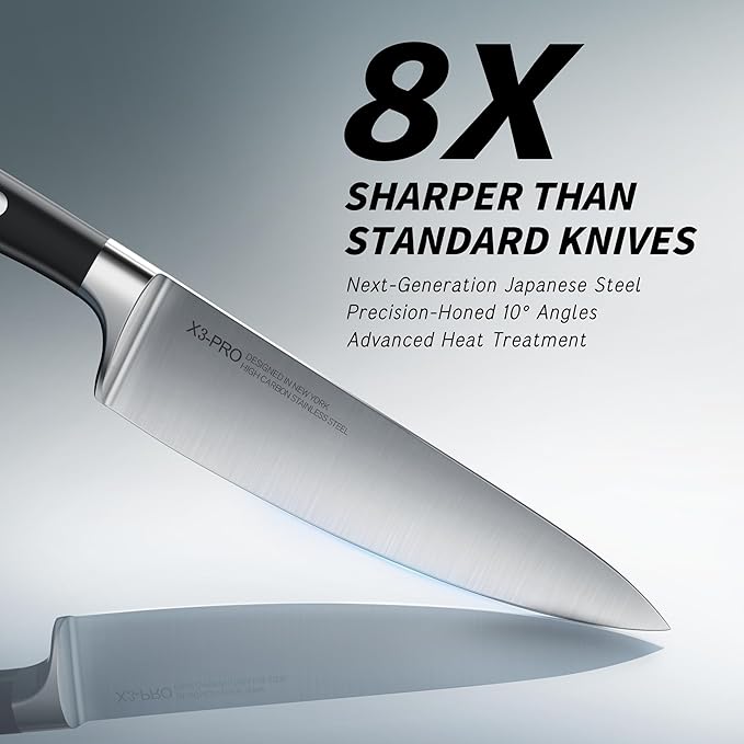 Knife Set Premium, 15 Pcs Kitchen Knife Set with Block Japanese High Carbon Stainless Steel Razor Sharp Knife Block Set, Block Knife Set with Sharpener and Ergonomic Full-tang Handle