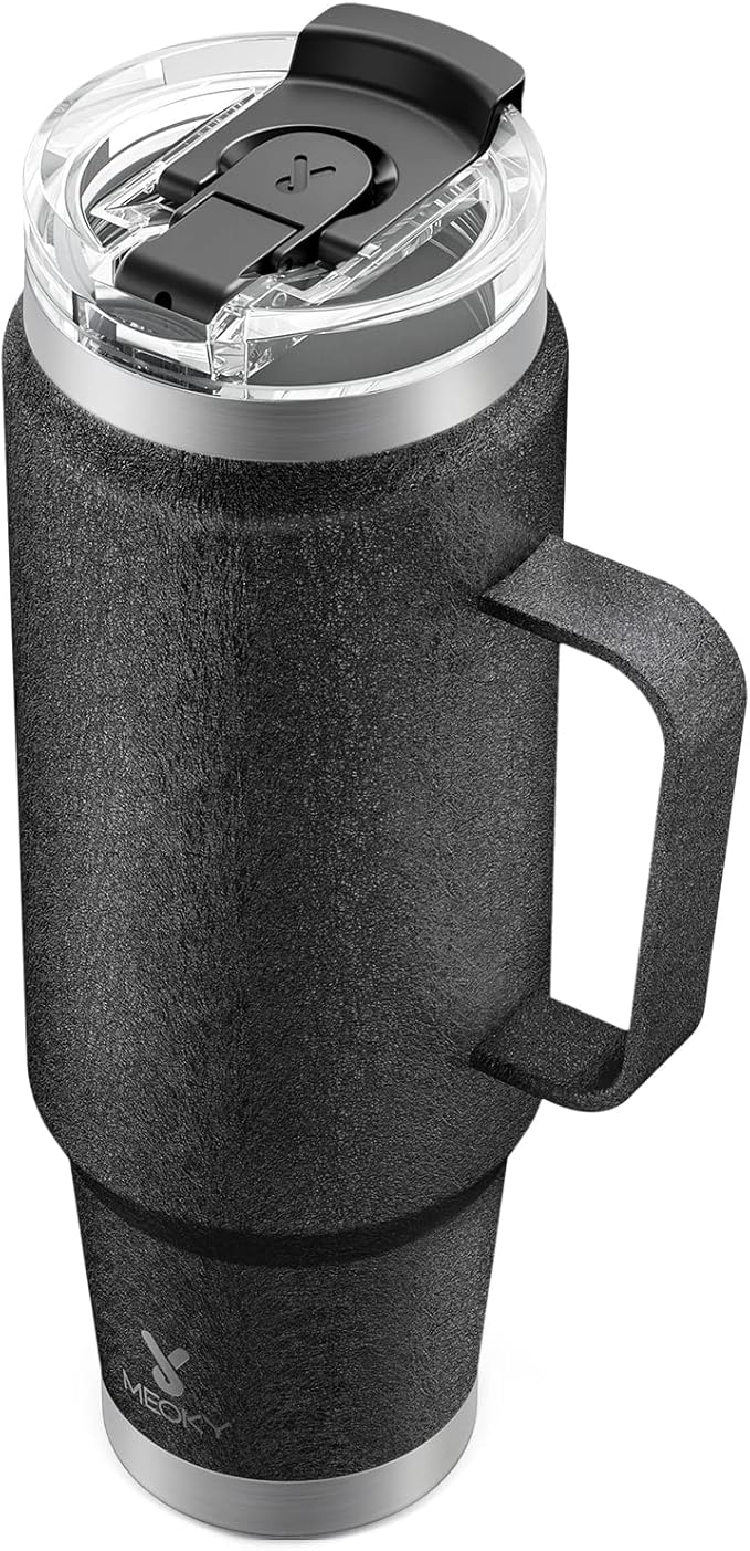 Meoky 40oz Tumbler with Handle, Stainless Steel Travel Mug with 2-in-1 Straw and Sip Lid, Vacuum Insulated Coffee Mug, 100% Leak Proof, Keeps Cold for 34 Hours or Hot for 10 Hours (Night)