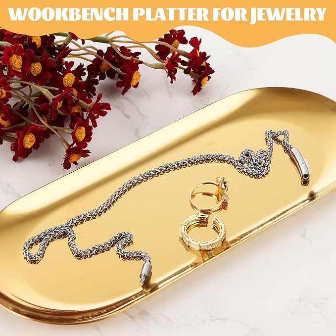 6PCS Stainless Steel Serving Tray Set Gold Platters for Serving Food Small Metal Tray Decorative 9" Long Plate Oval Storage Tray Thickened Serving Dishes for Entertain Party Buffet Sushi Snack