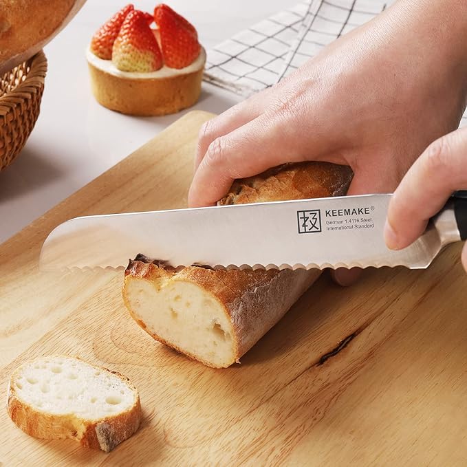 KEEMAKE Kitchen Knife Set with Block, 8Pcs Razor Sharp Chef Knife Set, High Carbon Stainless Steel Knife Block Set with Kitchen Scissors, Cooking Knives for Meat Vegetable Fruit