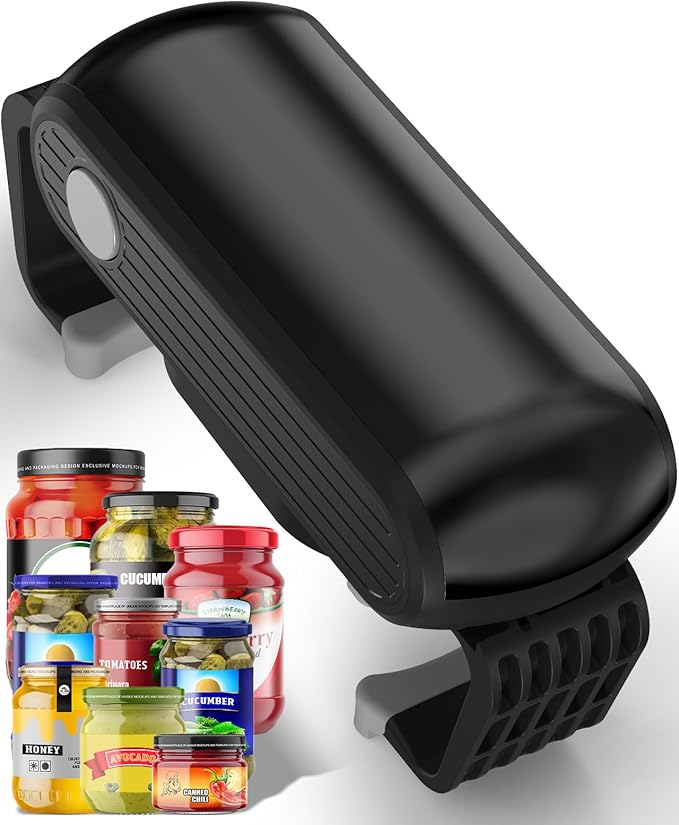 Electric Jar Opener One-Touch High Torque, Hands-Free Jar Opener for Weak Hands & Seniors, Battery Operated Jar Opener Kitchen Tool, Fits Most Jar Sizes, Grey/Black