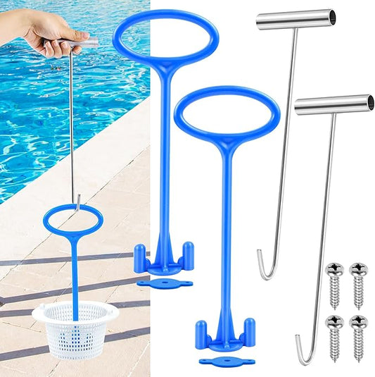 2 Sets Skimmer Basket Handle, Universal Swimming Pool Skimmer Basket Handle Hook Pool Filter Basket Handle Fit All Inground Pool for Debris Removal Keep Hands Safe and Clean