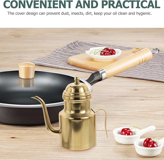 Cabilock Oil Dispenser Vinegar Dispenser Bottle Stainless Steel Oil Can Container with Handle for Kitchen Restaurant Cooking BBQ Golden