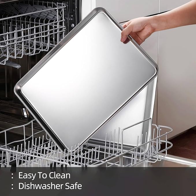 Baking Sheet with Cooling Rack Set of 6, 3 Premium Stainless Steel Cookie Sheets and 3 Wire Racks, Kitchen Nonstick Baking Pans Set Includes 3 Different Sizes, Heavy Duty Non Toxic