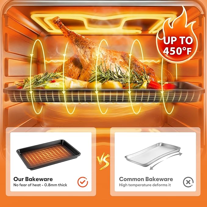 2 Pack Quarter Sheet Pan 12.8x9, Cookie Sheets for Baking 0.8mm Thick Non Stick Baking Sheets for Oven Heavy Duty Baking Trays