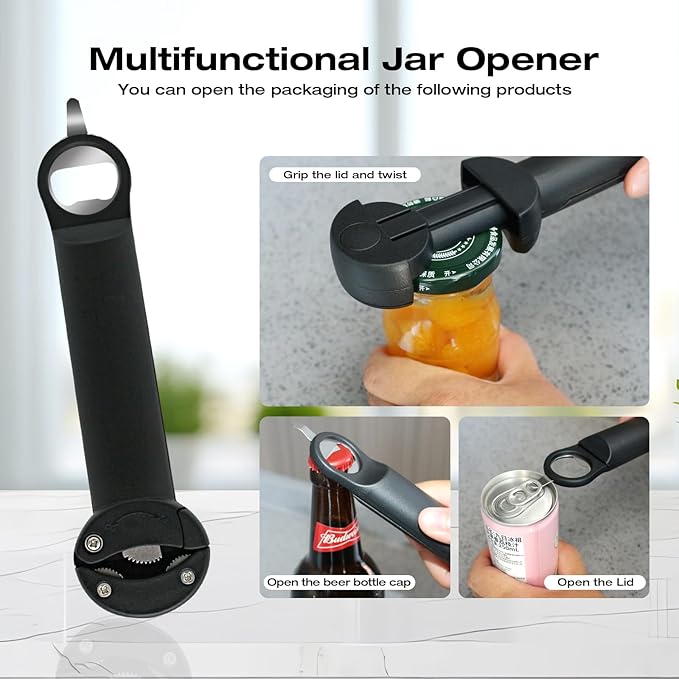 RAIN SPIRIT Jar Opener Bottle Opener and Lid Opener，Multi Retractable Can Opener,Adjustable Kitchen Wine Opener Gadgets (black)