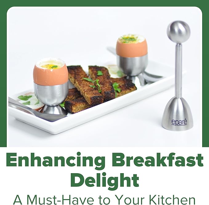 Eparé Egg Cups & Cracker Set - Egg Cups for Soft Boiled Eggs British - Stainless Steel Egg Topper Cutter - Egg Spoons & Egg Holder for Boiled Eggs