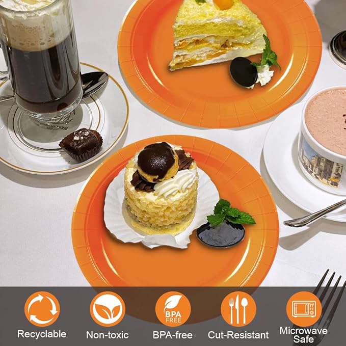 40Pcs Disposable Paper Plates Orange,Including 20pcs 9" and 20pcs 7" Plates,Strong and Sturdy Disposable Plates for Party, Dinner, Holiday, Picnic,Birthday Party, Dinner Table, Wedding