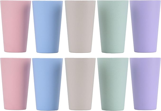LuckyZone Wheat Straw Unbreakable Cup | 20 oz Reusable Water Drinking Glasses Sets of 10 | Lightweight Tumbler for Kitchen Outdoor | Dishwasher Safe, BPA Free and Eco friendly (20 oz, 10Pcs)