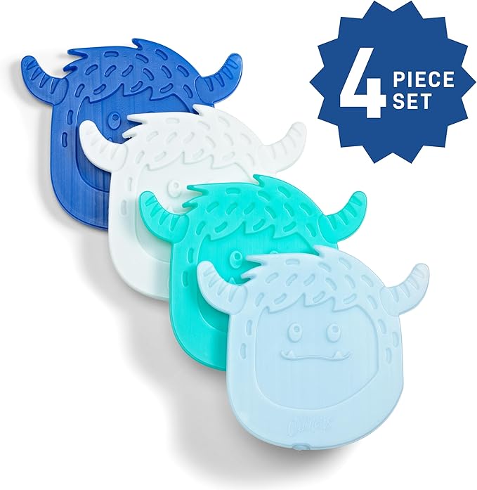 Fit & Fresh Kids Lunch Box Coolers, Slim Shaped Ice Packs for Lunch Bags, Reusable Multicolored Yeti Shape 4PK