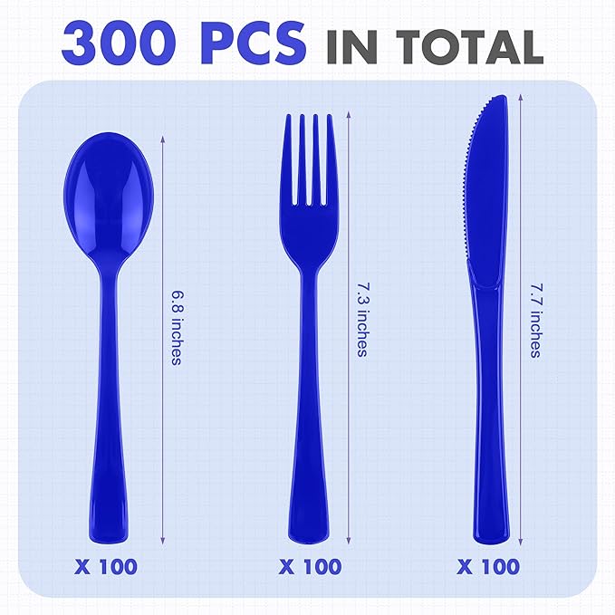 Kochorie 300 Pieces 4th of July Plastic Silverware, Heavy Duty Independence Day Cutlery Set, Disposable Plastic Utensils Includes Spoons Forks Knifes for Memorial Day Veterans Day, Red Blue White
