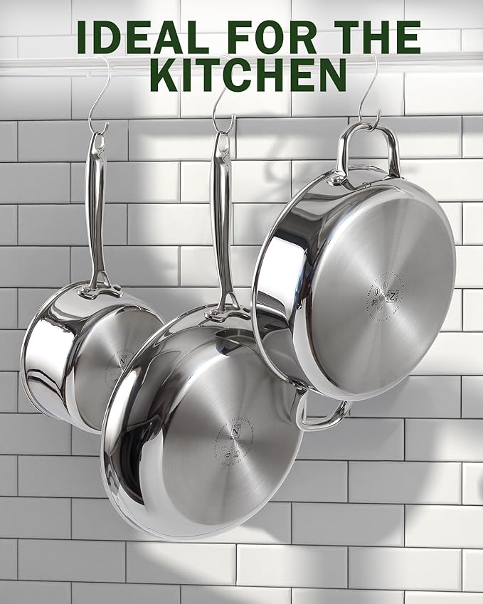 Cook N Home Stainless Steel Wok Pan with Lid, 12 inch Tri-Ply Clad Stainless Flat Bottom Wok Stir Fry Pan, Dishwasher and Oven-Safe, Compatible with All Cooktops