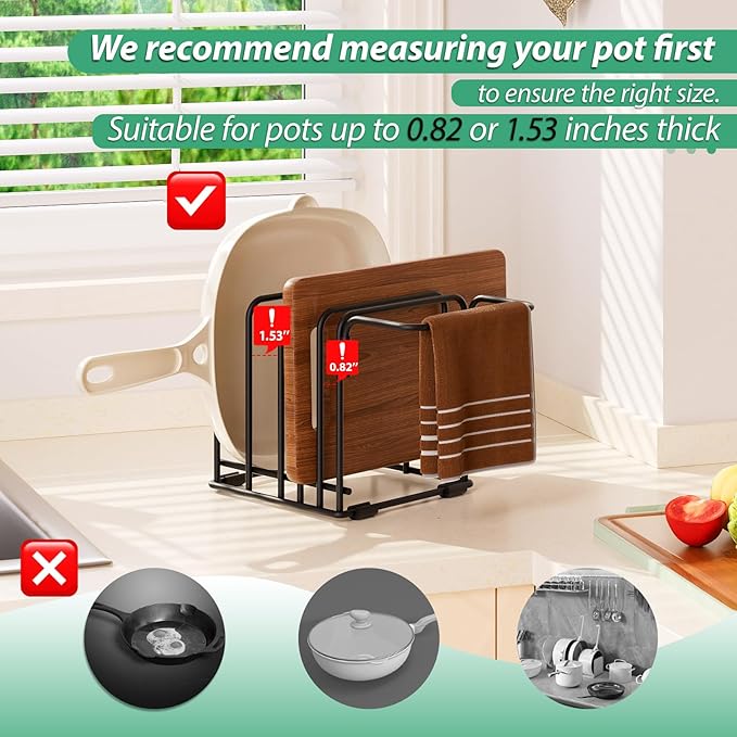 Cutting Board Organizer,5-Slot Steel Kitchen Storage Rack for Cutting Boards, Baking Trays,towel,and Thin Pans-Space-Saving Kitchen Storage (Black, 2 Pack)