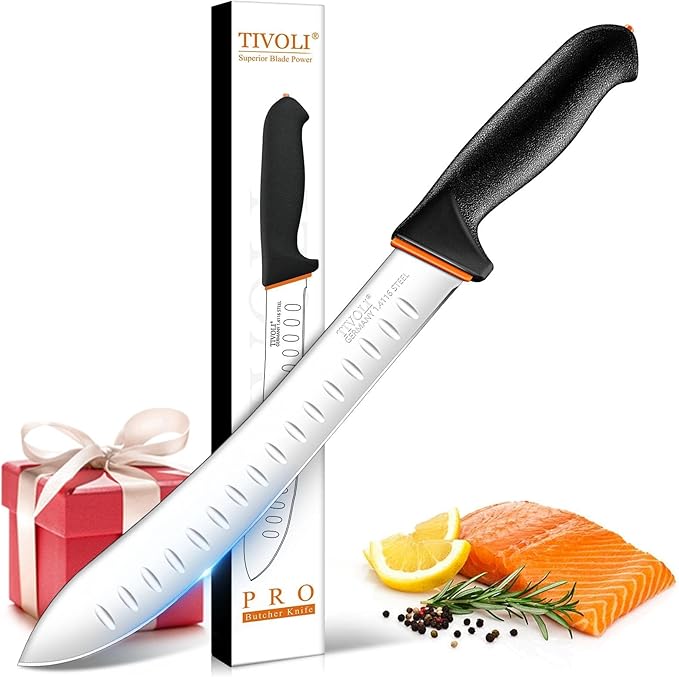 TIVOLI Bullnose Knife 10 Inch - Butcher Carving Knife with Ergonomic Non-Slip Softgrip & German Stainless Steel Razor Sharp Blade for Meat Cutting,Slicing - Gift for Men Women