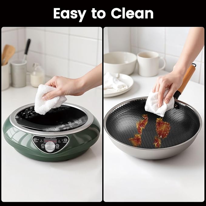 Concave Induction Wok Cooktop 1700W 120V – Continuous Non-Pulsed Heating Stir Fry Burner for Asian Cooking, Stainless Steel Wok Induction Burner for Round Bottom Woks
