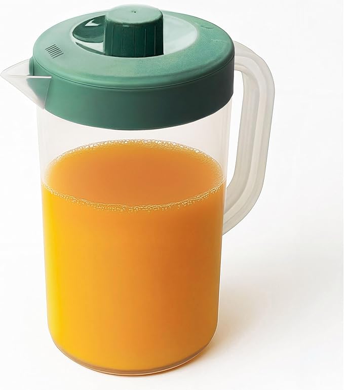 Tribello Water Pitcher with Lid 1 Gallon – Clear Round Plastic Pitcher Ice Tea & Juice Jug – Freezer & Dishwasher Safe, BPA & Phthalate Free – Sage Green