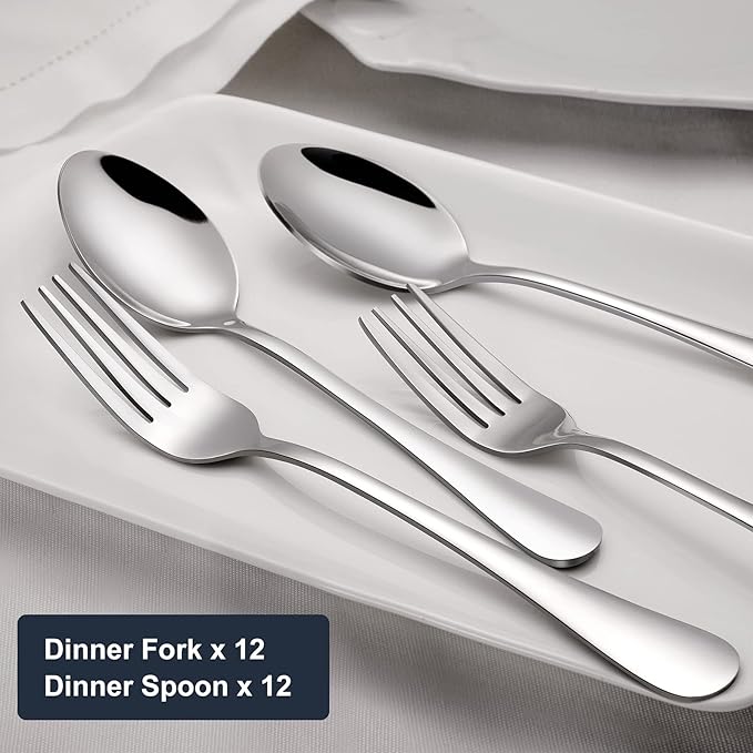 Hiware 24-piece Forks and Spoons Silverware Set, Food Grade Stainless Steel Flatware Cutlery Set for Home, Kitchen and Restaurant, Mirror Polished, Dishwasher Safe