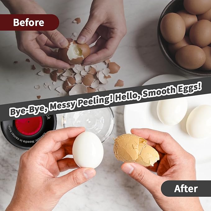 Luvan Egg Piercer & Peeler - 2-in-1 Egg Poker and Cracker Tool for Boiled Eggs with Built-in Hole Puncher & Quick Shake Shell Opener for Cooking, Salads, Deviled Eggs, and Breakfast Prep
