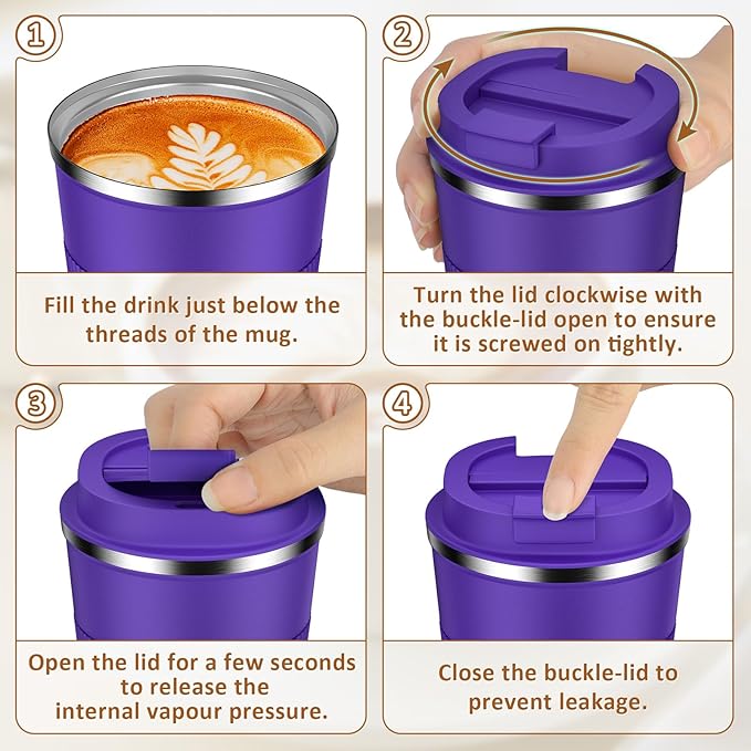 KETIEE 12oz Coffee Mug: Vacuum Insulated Coffee Cup with Leakproof Lid, Travel Coffee Mug Stainless Steel Double Walled Reusable Coffee Cup for Hot and Cold Water Tea (Purple)