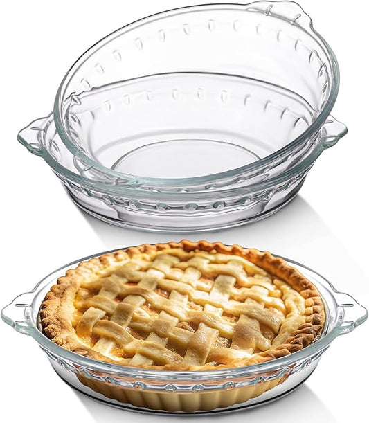 Uiifan 2 Packs 6 Inches Mini Glass Pie Pan for Baking 11.6 oz Clear Pie Plate with Handles Round Glass Dish for Baking and Serving, Snacks, Salads, Desserts
