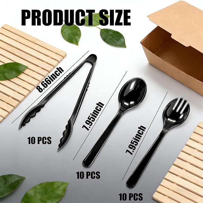 24 Pack Disposable Black Plastic Serving Utensils, Large Disposable Serving Spoons For Buffet Party Supplies Dinner Catering For Party Catering Restaurant Picnic