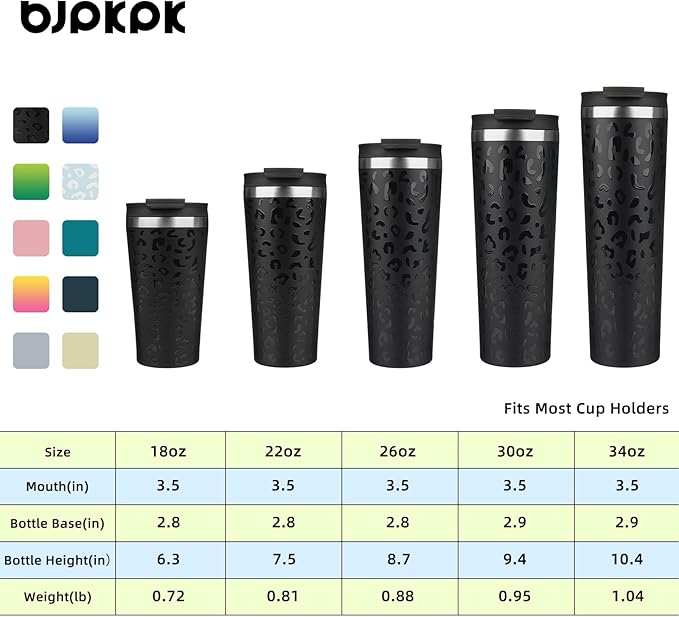 BJPKPK 18oz Insulated Tumbler With lid And Straw Stainless Steel Tumblers Travel Coffee Mug Reusable Thermal Cup,Black Leopard