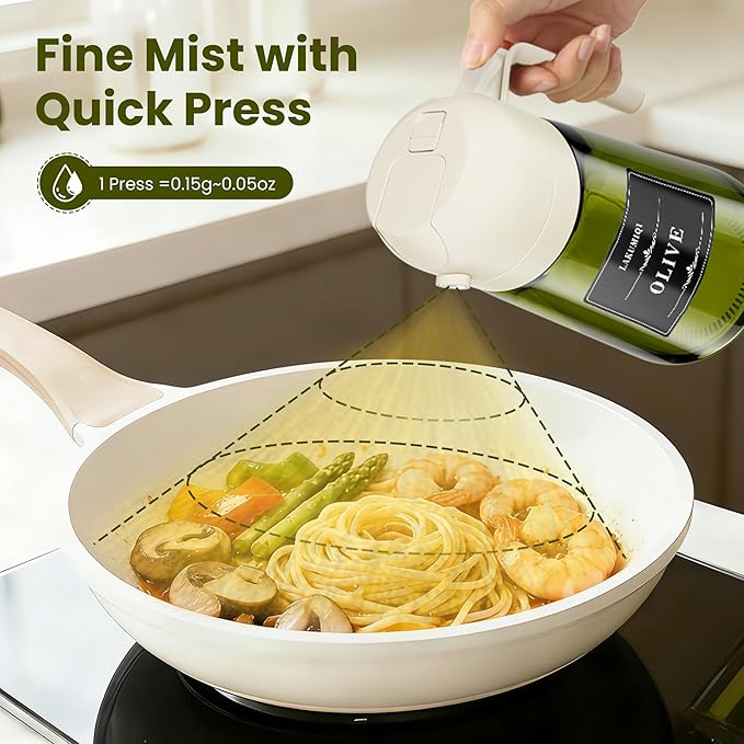 2 in 1 Oil Sprayer for Cooking, 16oz Olive Oil Dispenser Bottle for Kitchen, Food Grade Light-Blocking Leak Proof Glass Spray Bottle for Salad, Air Fryer, BBQ