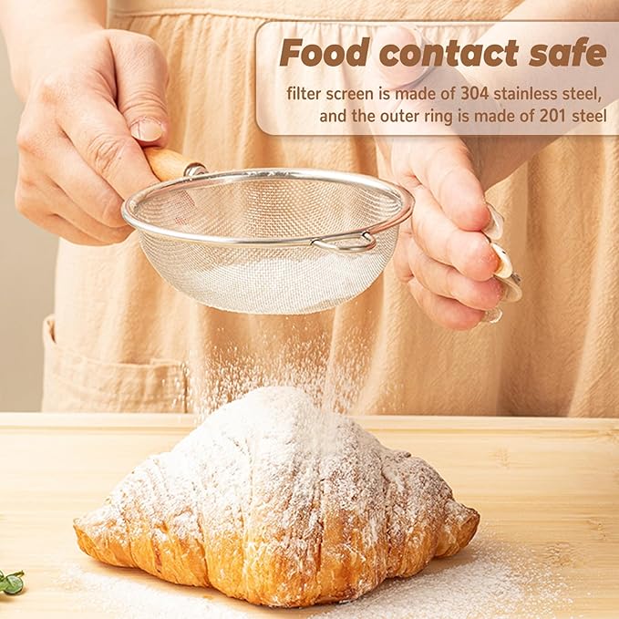 1 Pack Fine Mesh Strainer whit Hanlde,40 Mesh Stainless Steel Kitchen Strainer for Sifting, Draining Pasta, Straining Juice and Egg Whites