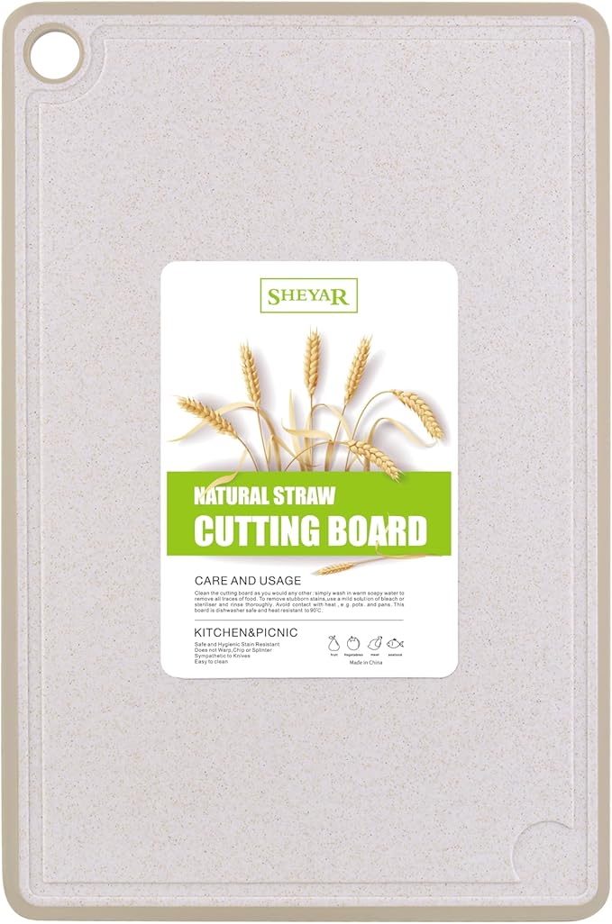 Cutting Board for Kitchen, Wheat Straw Fiber Cutting Board, Dish Washer Safe, w/Juice Grooves for Meat, Veggies,Easy Grip Handle, Non-slip Surface,Eco-friendly,Serveware Accessories(15‘x10‘)